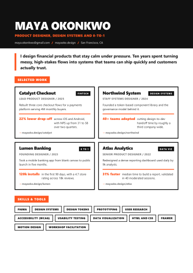 Portfolio one-pager (bold)