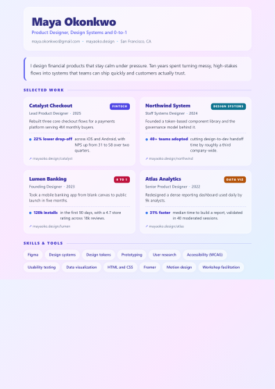 Portfolio one-pager (glass)