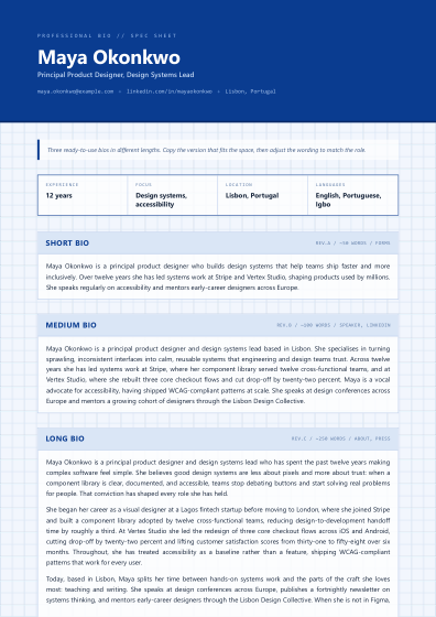 Professional bio (blueprint)