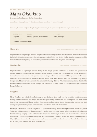 Professional bio (ivory)