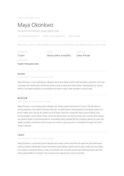 Professional bio (minimal)