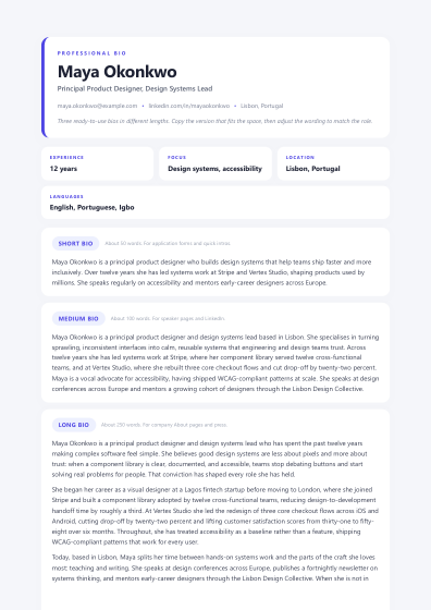 Professional bio (modern)