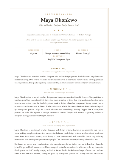 Professional bio (ornate)
