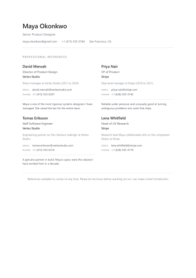Reference list (sans)